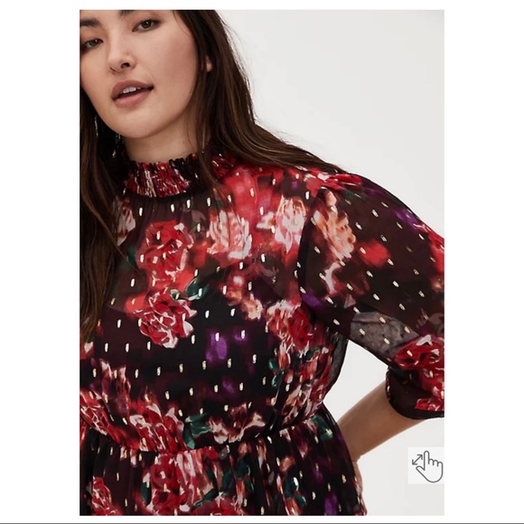 Host Pick 🤍 Torrid Floral Chiffon Mock Neck Midi Dress Size 3 - Picture 3 of 5